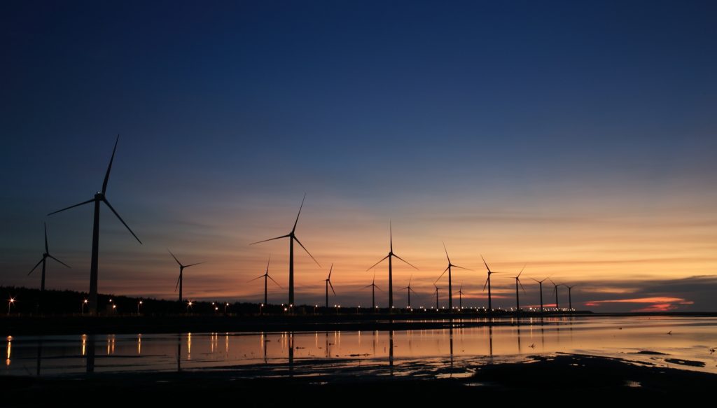 Wind turbines near shore