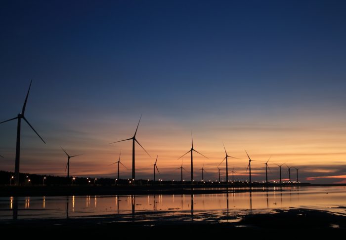 Wind turbines near shore